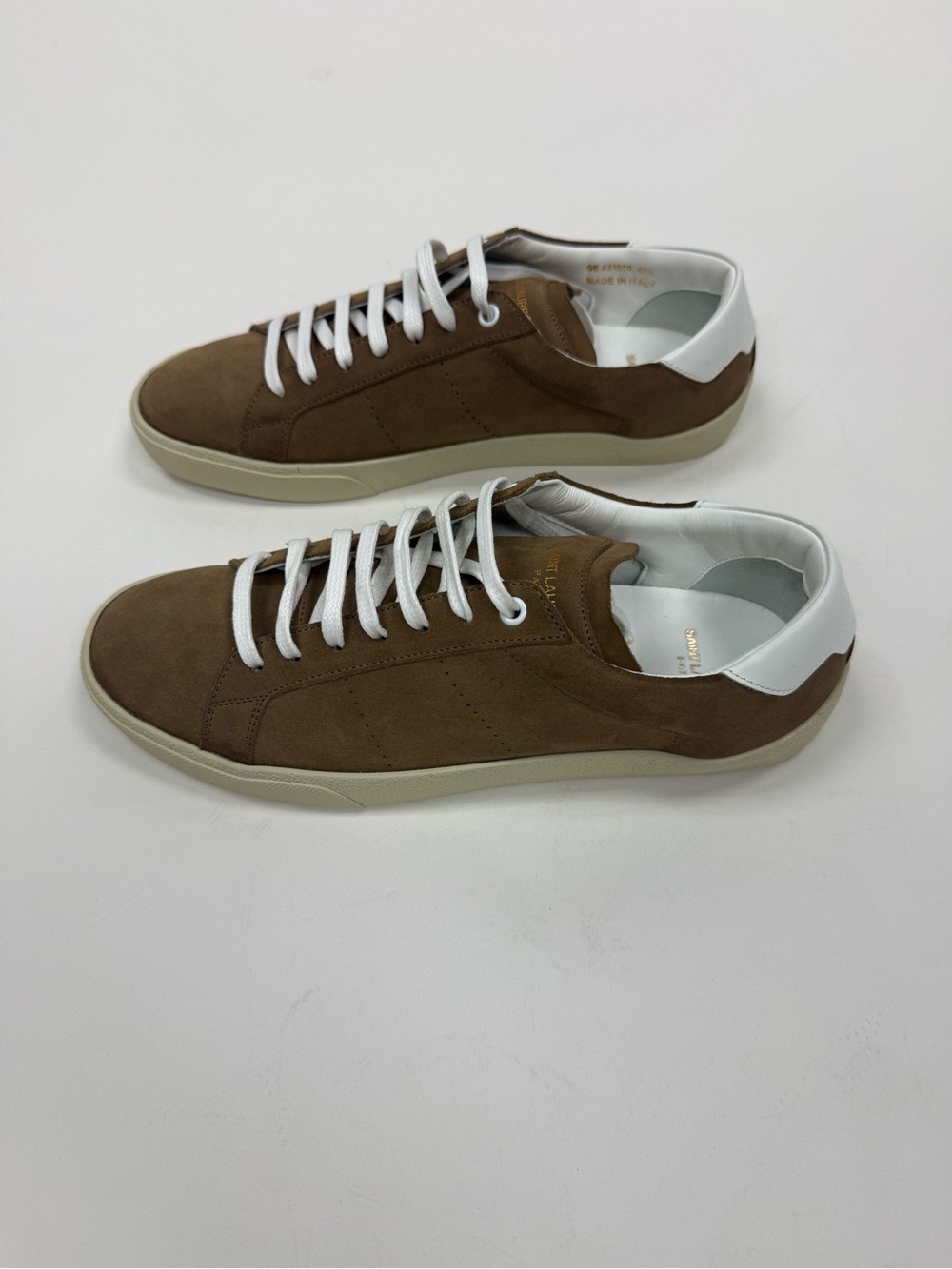 Saint Laurent Brown Suede Low-Top Sneakers with White Laces